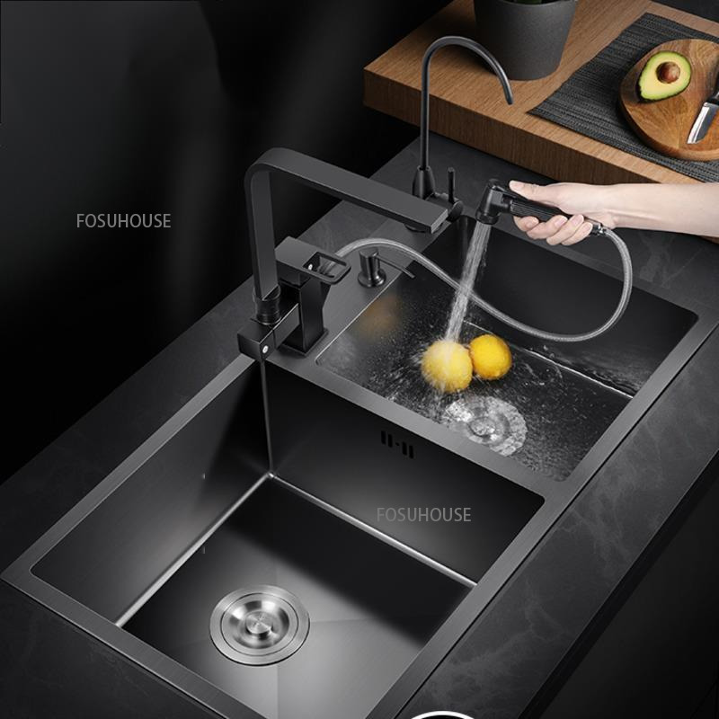 German Black Kitchen Sink Double Nano Kitchen 304 Stainless Steel ...